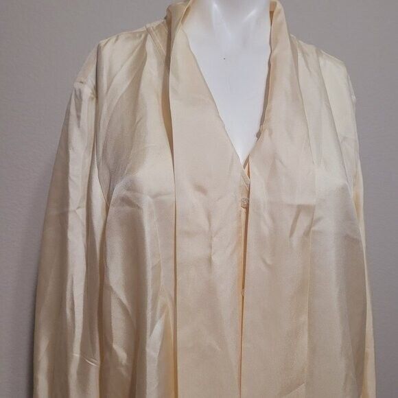 Tory Burch size 16 Blouse silk button front tie v-neck longsleeved keyhole - Picture 3 of 10